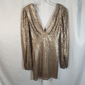 Altar'd State Gold Long Sleeve Sequin Dress